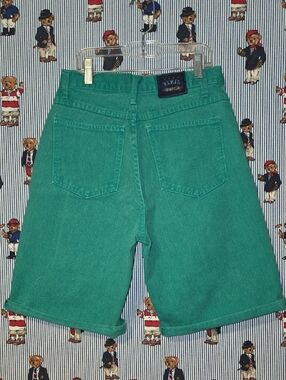 Vintage Paris Sport Club Green High Waisted Denim Shorts Size 7 Usa Made 80s 90s